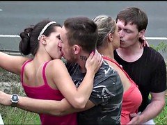 Huge tits Krystal Swift PUBLIC gangbang orgy with a teen