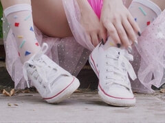 Blonde, Femelle, Doigter, Masturbation, Actrice du porno, Public, Solo, Nénés