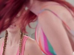 アメリカ人, レズビアン, なめる, 淫乱熟女, ピグテール, オマンコ, 赤毛, 義母