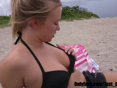 Hot Blonde Bombshell Bailey Brooke at the Beach Picks up a Guy and Beg's to Peg!