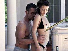 Smalltits amateur banged by the pool