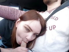 Glamorous bj while driving a bunch of cum on tits!