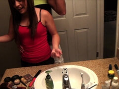 Tiny breasted bitch Brynn Jay got her mouth full of jizz in her first video