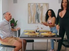 デカパイ, フェラチオ, ブーツ, 茶髪の, カップル, 旦那, オマンコ, 姉妹