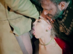 Slutty queen is having sex with two knights in this threesome