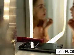 Blonde cutie Jenny welcomes her man home with anal