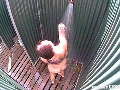 茶髪の, チェコ, 淫乱熟女, プール, 公共, シャワー, のぞき