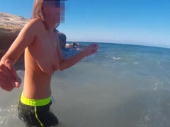 Playa, Tetas grandes, Masaje, Desnudo, Natural, Flaco, Adolescente, Bajo el agua