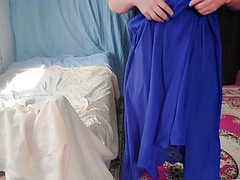 Blue Dress Crossdresser Sexy Slut Sissy Gay Boy Twink Big Butt Booty Ladyboy Femboy Shemale MTF LGBT White Cute Solo