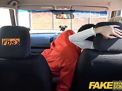 Amber Jayne's big boobs bounce as she takes a massive black cock in her tight pussy in the car