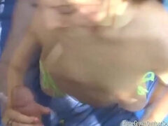 ビキニ, フェラチオ, イく瞬間, カワイイ, チン, 顔射, 小柄, オッパイの
