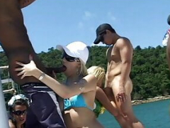 Babes go crazy on a big summer boat party