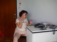 Americano, Tacones, Nylon, Oficina, Medias largas, Chupando, Tetas, Voyeur