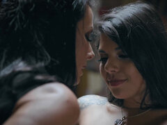 Baby Gina Valentina licks her stepmom Reagan Foxx's pussy