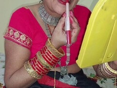 Close-up of a desi bhabhi experiencing her first time as a real virgin