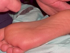 Cum sprayed on stunning feet under the night sky