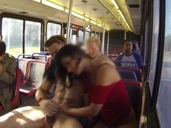 Hot brunette got fucked in the bus