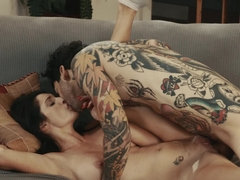 Tattoed neighbor shows brunette housewife perfect fucking skills
