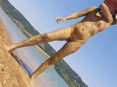 Playa, Abierta, Masturbación, Al aire libre, Pequeña, Coño, Tetas, Voyeur