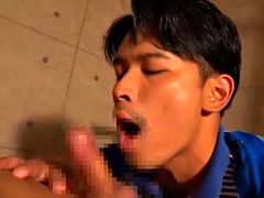 Japanese delivery guy showing favour to suck