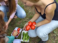 Three sexy students fuck with a black guy