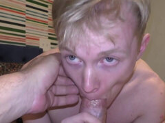 Slender blonde guy worships the cock in a serious homemade POV