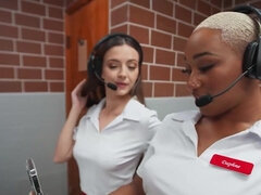 Waitress porn with two crazy bitches who want to fuck in public