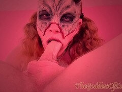 TheGoddessOfLust, the devilish Succubus, devours soul and jizz in an incredibly messy deepthroat frenzy