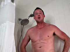 Leie, Grosser schwanz, Schwul, Behaart, Masturbation, Dusche, Solo