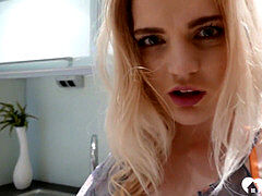 Desirable doll wails while finger-tickling her twat