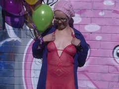 Al aire libre, Pantaletas, Pelirrojo, Falda, Solo, Medias largas