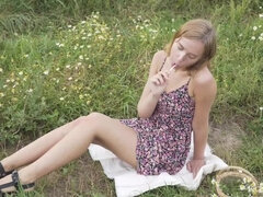 Brunette, Dildo, Hd, Naked, Outdoor, Panties, Shaved, Solo