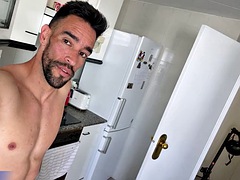 Fitness Man Loves Being Naked. Naked Morning Routine