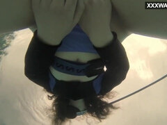 Cul, Femelle, Français, Petite amie, Masturbation, Piscine, Public, Sous marin