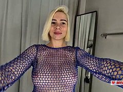 Try on transparent clothes with huge tits in the dressing room. Look at me in the dressing room