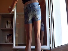 denim shorts and heels