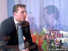 Busty old granny double penetration