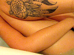 giant clit hairy beaver woman masturbating in the bathtub