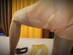 Homo, Handbeurt, Masturbatie, Nylonstof, Panty, Alleen, Kousen