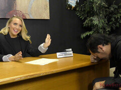 AJ Applegate, the loan officer, demands the applicant to worship her ass for approval
