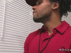 Football player anal fucks black coach in the office