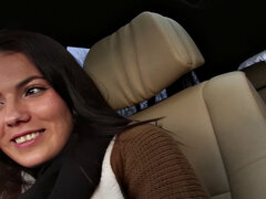 Hitchhiker with a nice ass gets her trimmed pussy licked and fucked hard