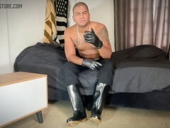 Rubber boot domination and PVC drool humiliation with Smoker Master