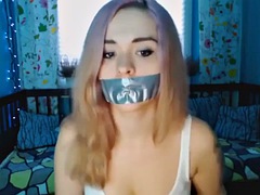Блондинки, Бондаж, Женщины, Затыкание рта, Соло, Вебкамера