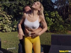 Abella Danger gets her tight leggings ripped apart in the Garden Anal Sex