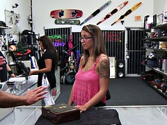 Big tits client fucked by boss in pawnshop office