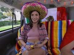Beautiful young latina fucks for money in a van