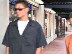 Women watch men jerk off in a clothing store