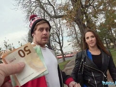 Leie, Blasen, Braunhaarige, Spermaladung, Geld, Im freien, Öffentlich, Schlucken