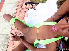 ebony trannys jerking her big black wood for you